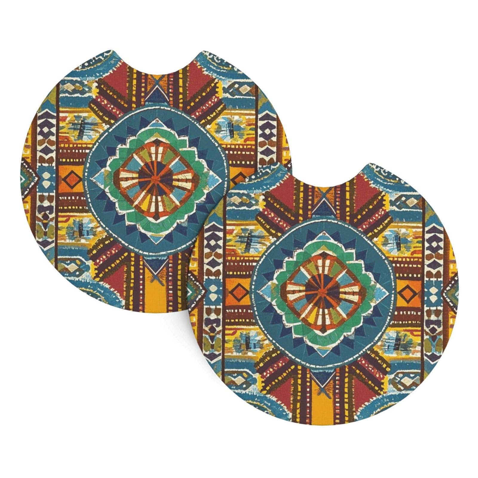 2 Pack Car Coaster for Cup Holders African Style Textile Pattern Car Cup Coaster 2.7" Neoprene Non-Slip Automotive Cup Mat Universal Auto Car Interior Accessories for Women Men Cup Pad