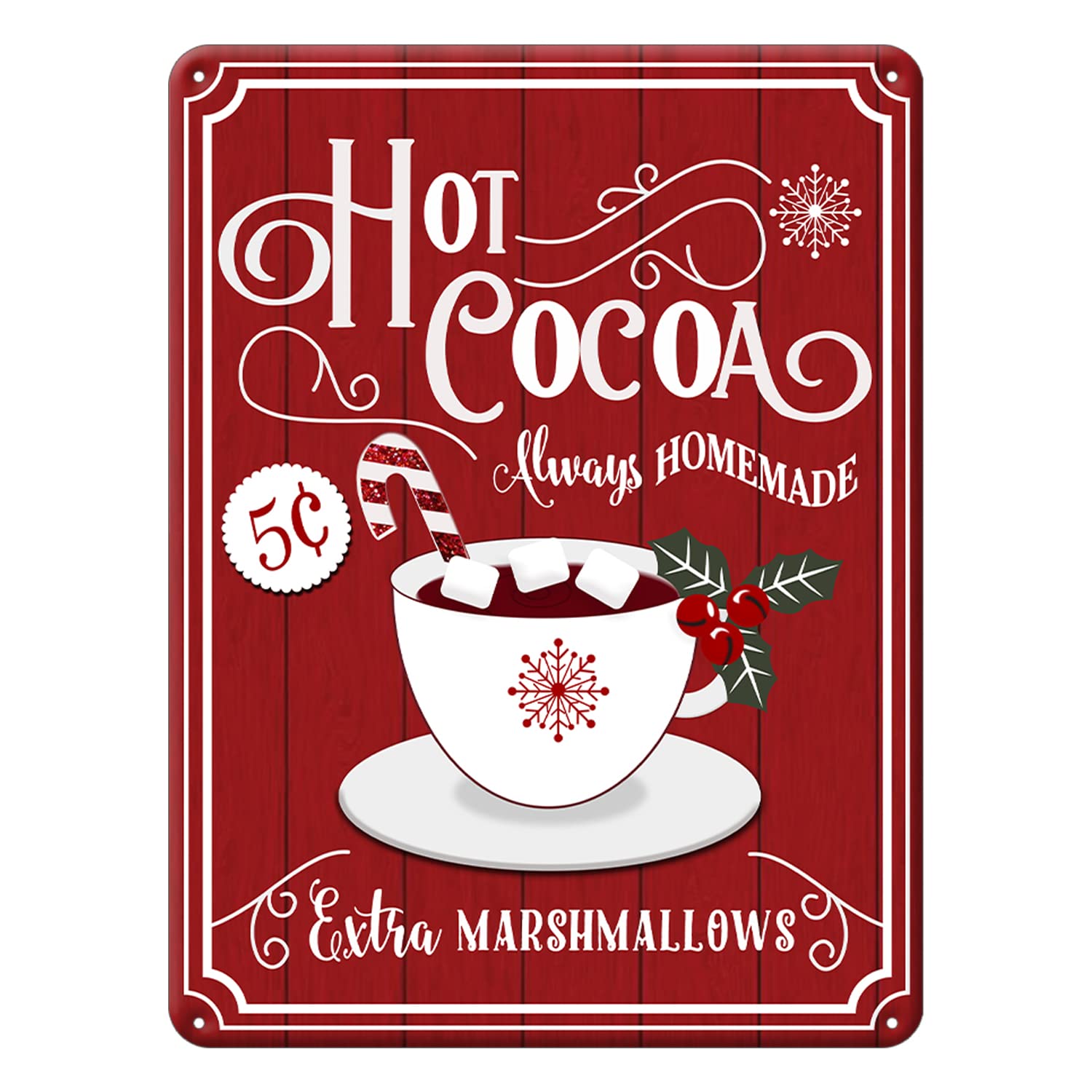 Christmas Decor Signs Farmhouse Decorative Red Hot Cocoa Vintage Wall Decorations - Cup of Cocoa 8x12 Inch