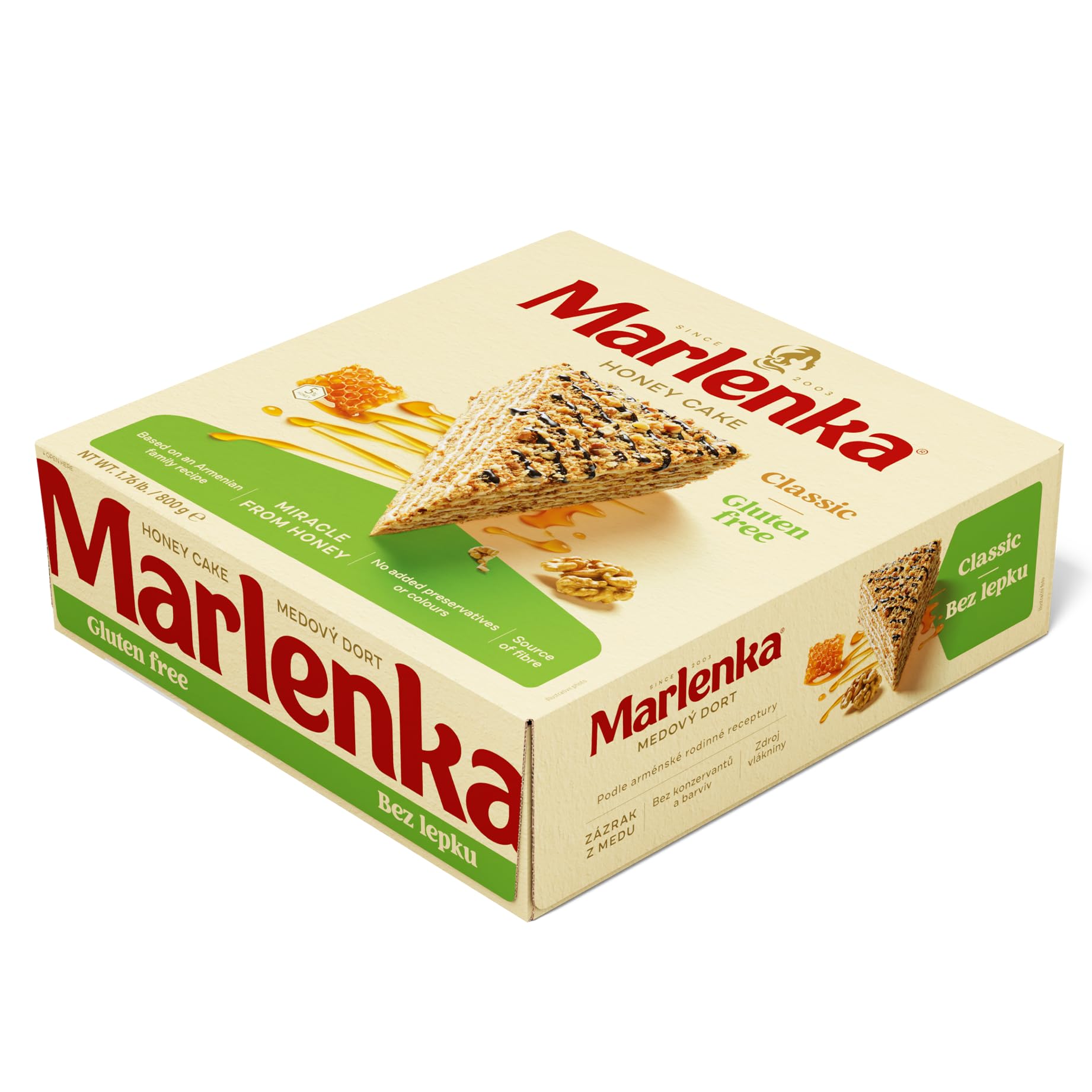 MARLENKA® Glutenfreier Mix-Produkt | 2 x Glutenfreier Honigkuchen mit Walnüssen (2 x 800 g), 2 x Glutenfreie Honigkugeln (2 x 235 g), 4 x Glutenfreies Honigtörtchen mit Walnüssen (4 x 100 g)
