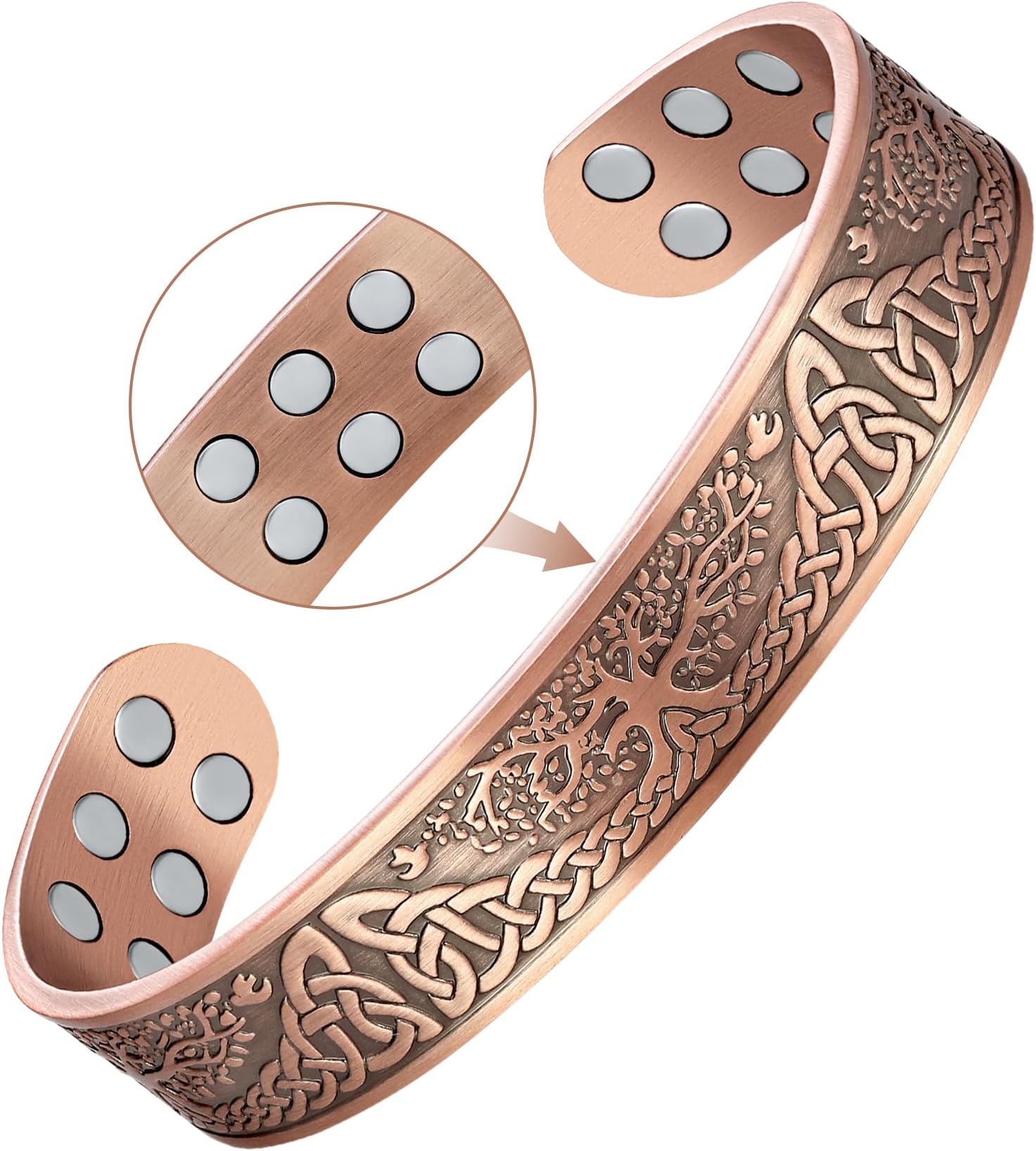 Copper Bracelet for Men,99% Solid Copper Magnetic Bracelets with 18pcs Strength Magnets,Adjustable Size with Gift Box(Tree of Life)