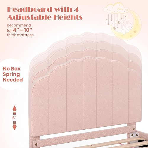 Miniatura 24 de HONEY JOY Marco de cama individual para niños, plataforma de cama individual de madera con cabecera y base de listones, no necesita somier, muebles