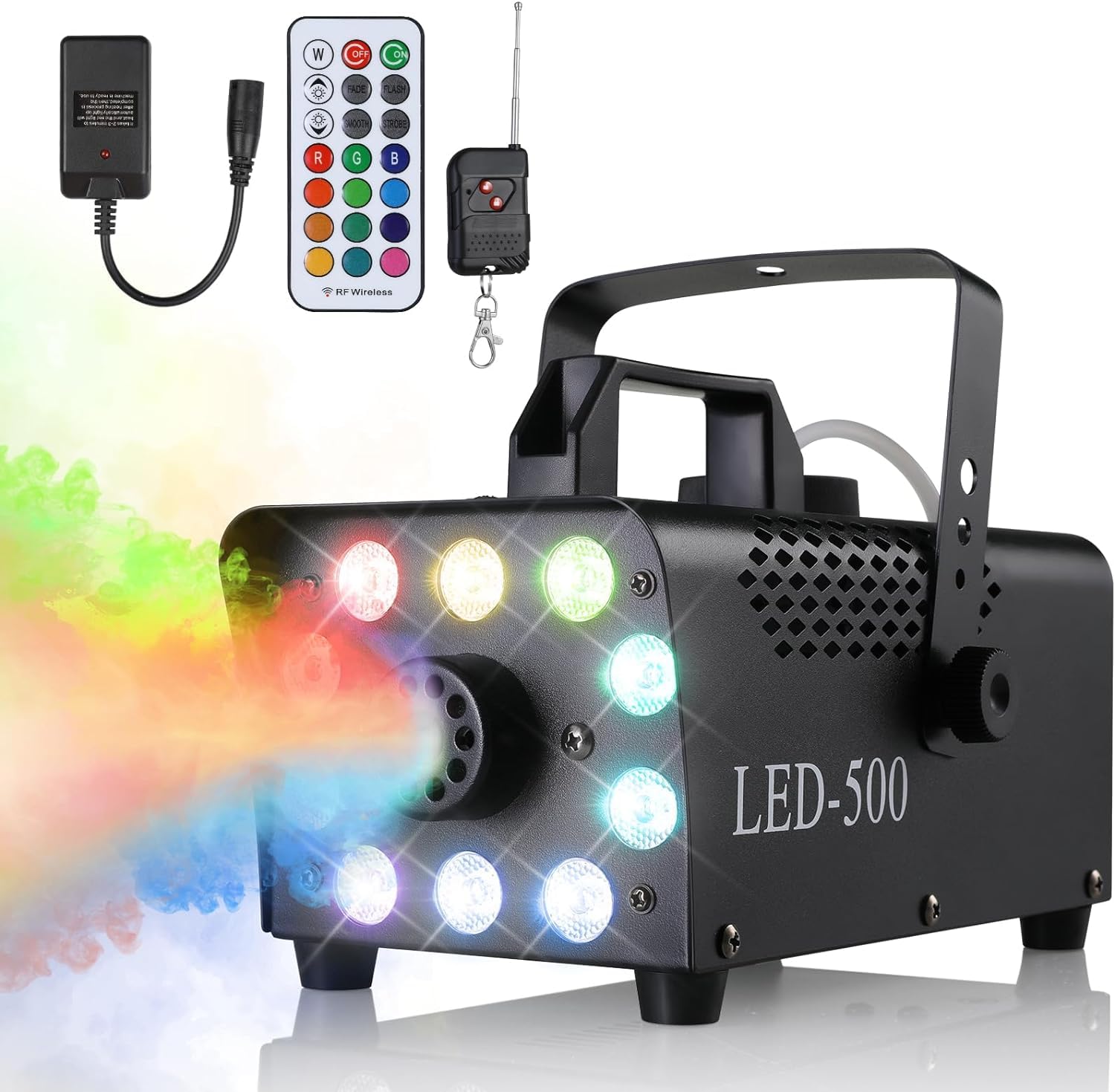 Rauchmaschine 9 LED Licht Nebelmaschine mit Disco Ball DJ Bühneneffekt 500W