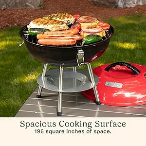 Cuisinart 14" Portable Charcoal Grill, Tabletop Outdoor Small Grill with Locking Lid and Dual Vents, Chrome Plated Travel Size BBQ Perfect for Camping, Tailgates, Cookouts, Red