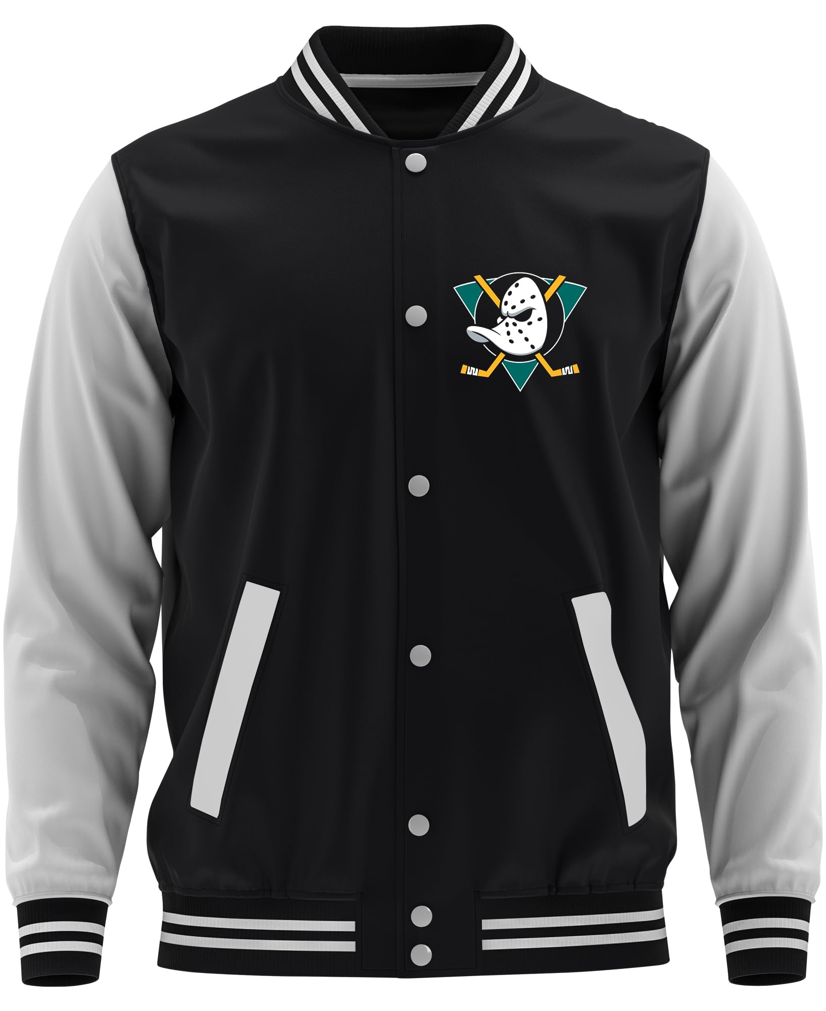 UGLYSHIRT Duck Power College Jacke | Retro Eishockey Design im 90er Stil