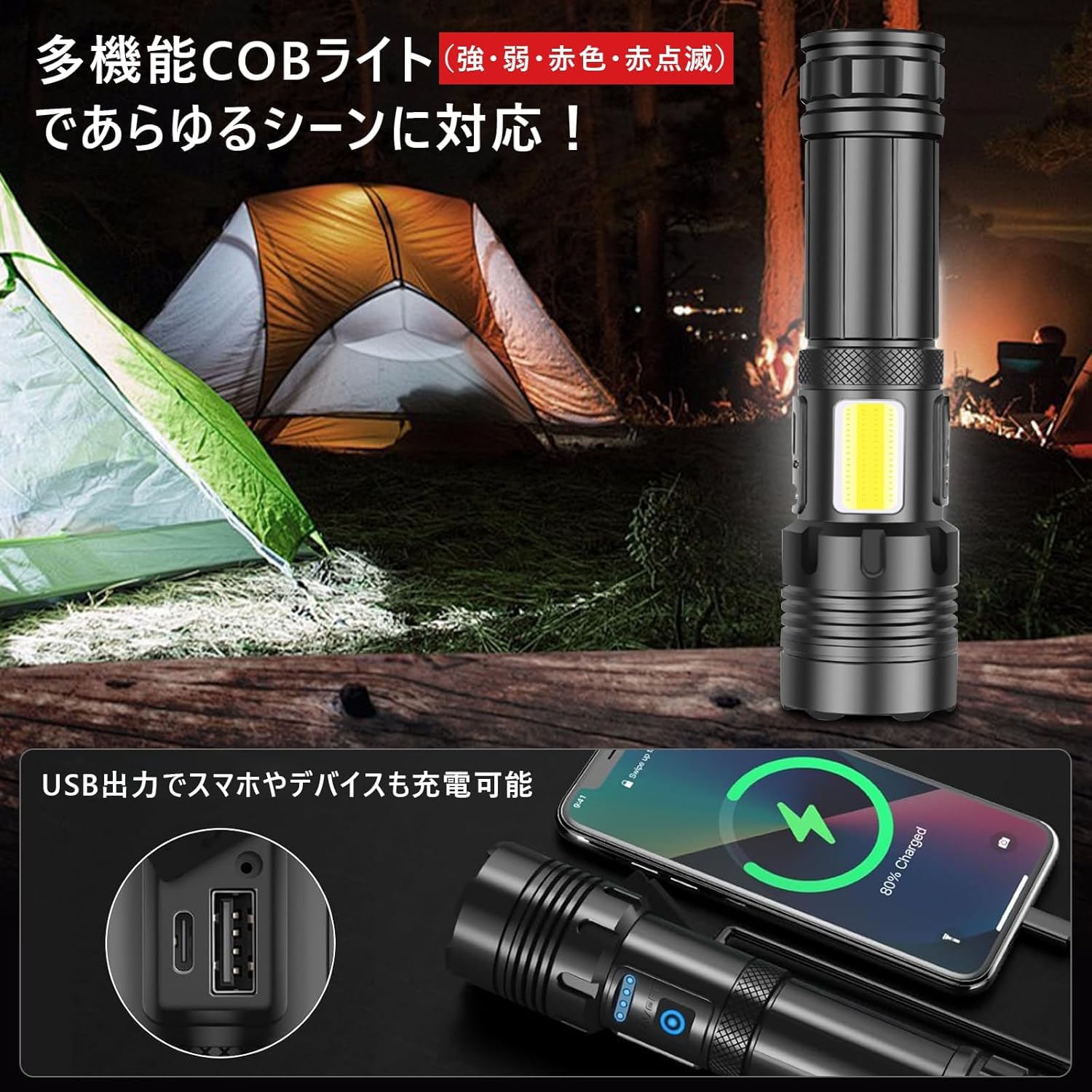 Amazon.co.jp: 懐中電灯 強力【40000LM超高輝度・5000mAh電池
