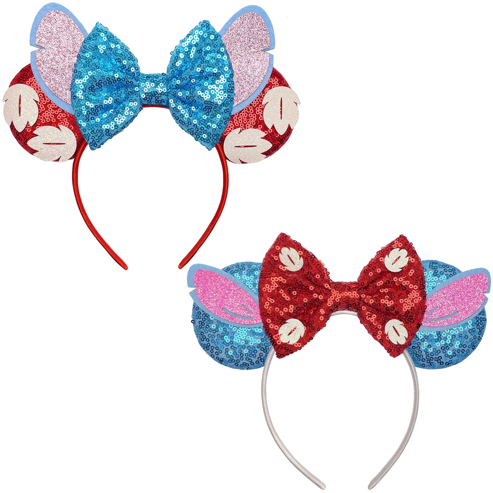 UNDEHAAC Mouse Ears Headband, 2Pcs Sequin Mouse Ears for Women, Perfect for Party Park Holiday Daily Cosplay Costume (Red & White)