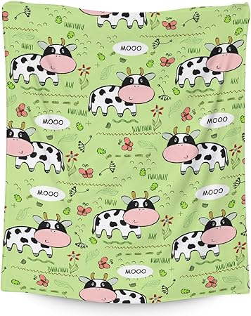 Mercuryelf Cow Throw Blanket - Soft, Fuzzy & Warm - 30x40 Inches Small Blankets for Lap, Crib - Light Green Cute Throws Gift for Kids