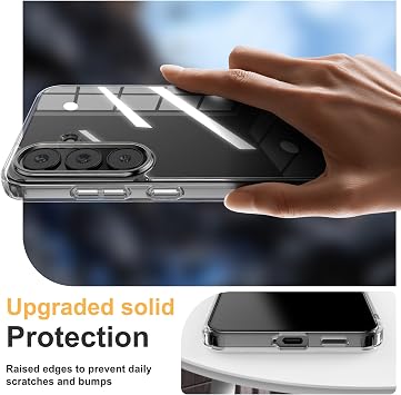 Feitenn Samsung Galaxy S25 FE用ケース スクリーンプロテクター付き、超薄型指紋防止クリア携帯電話カバー、Samsung S25 FE用黄変防止ハード保護デザイン クリア