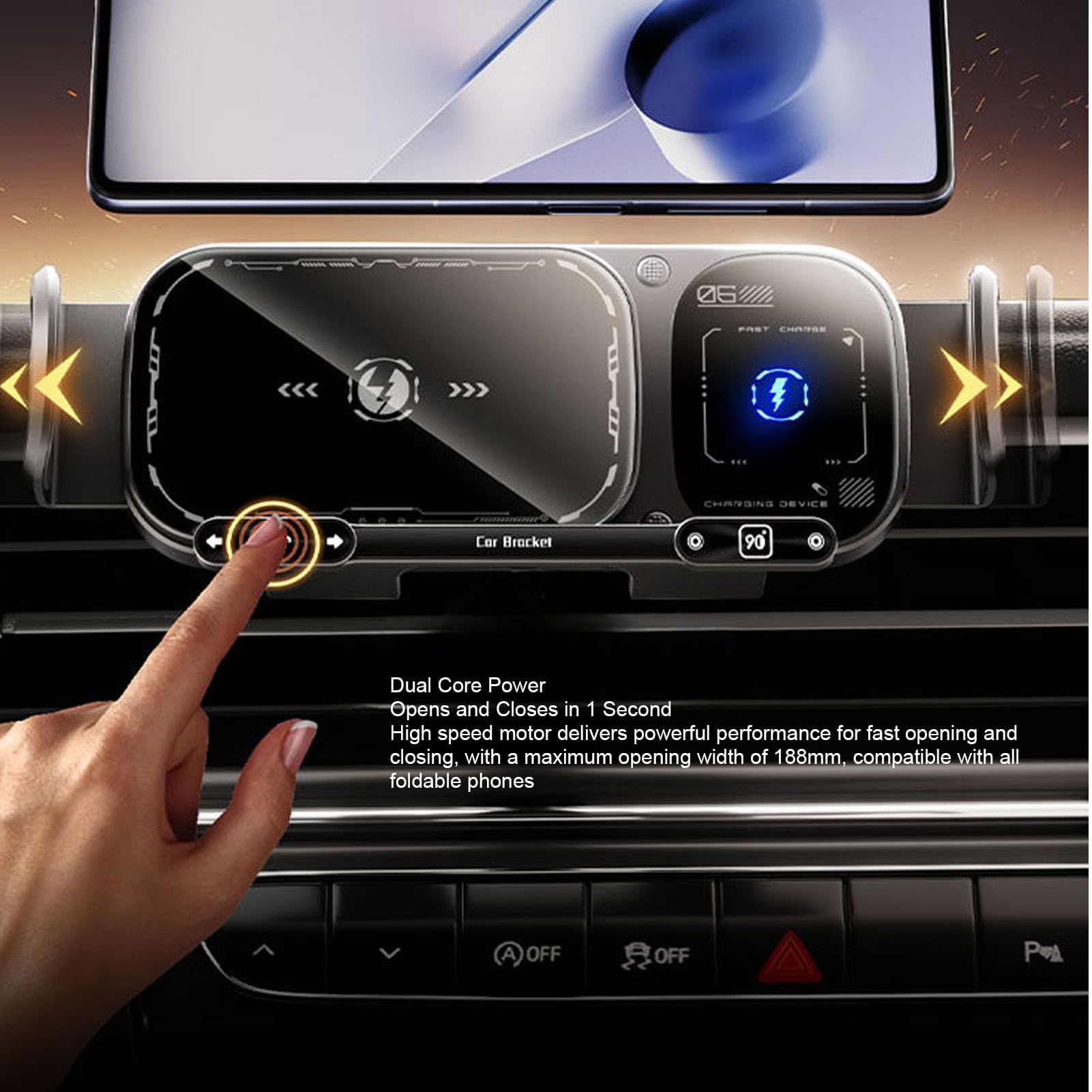 Caricatore Wireless per Auto, Supporto per Telefono con Presa D'Aria, Ricarica Rapida da 15 W con Sensore Intelligente e Rotazione di 90°, per Smartphone Z Fold e Dispositivi