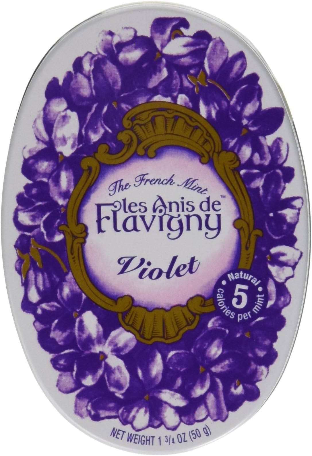 Abbaye de Flavigny Oval Traditional Tin Violet Flavored Anise drops all natural, 1.8 oz, Three