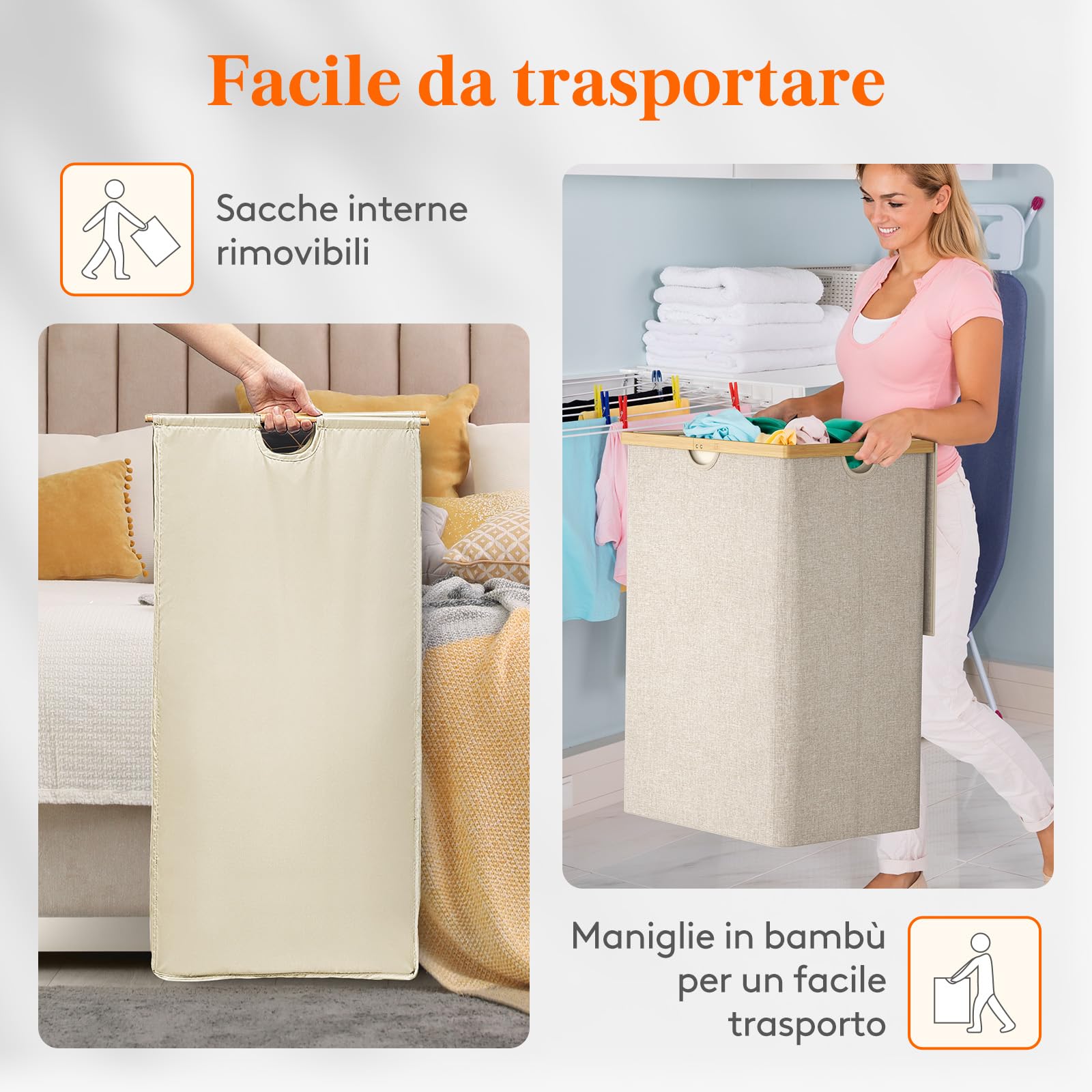 Lifewit 170 L Cesto Portabiancheria in Bambù, Grande Portabiancheria Sporca con Coperchio, Cesta Biancheria Pieghevole con Sacchi Rimovibili per Camera, Bagno, Lavanderia, Beige