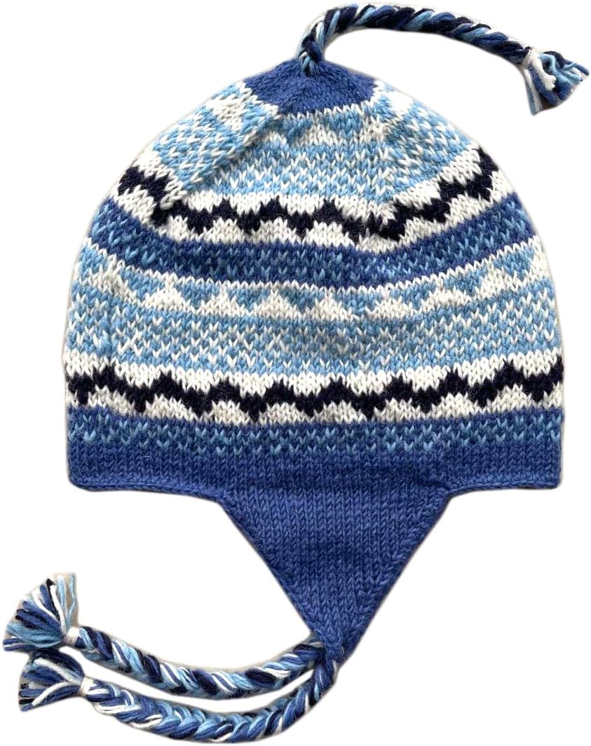 THE COLLECTION ROYAL Woolen Fleece Lined Fair Isle Knitted String Ear Flap Beanie Sherpa Christmas Beanie Hat