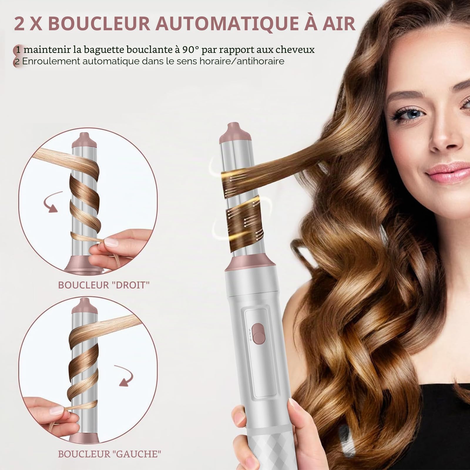TANSHINE 5 en 1 Brosse Soufflante Air Styler, Auto Hair Wrap Seche Cheveux Boucler, Brosse Lissante Pour Cheveux, Sécher, Volumateur, Lisser, Magic Twist Brosse Thermique Chauffante Brushing