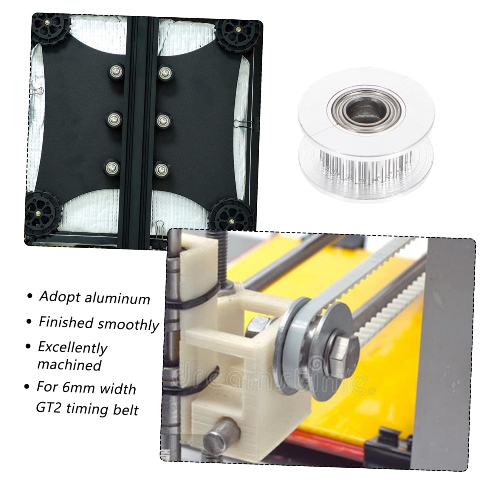 VILLFUL 5 Pcs Pulley for 3D Printer Kit Pulley Silver Pulley Belt Timing Pulley Wheel