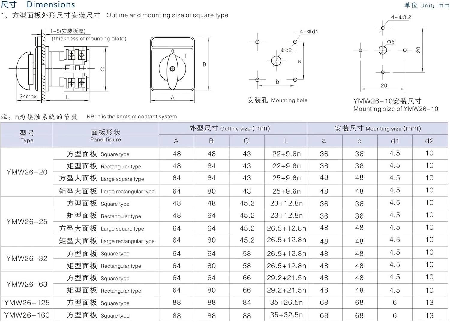 LW39B-16B202/2 Cam Switch Reset instantaneous DIY Rotary Transfer Circuit Breaker 8 terminals 3 Positions Two Load Silver
