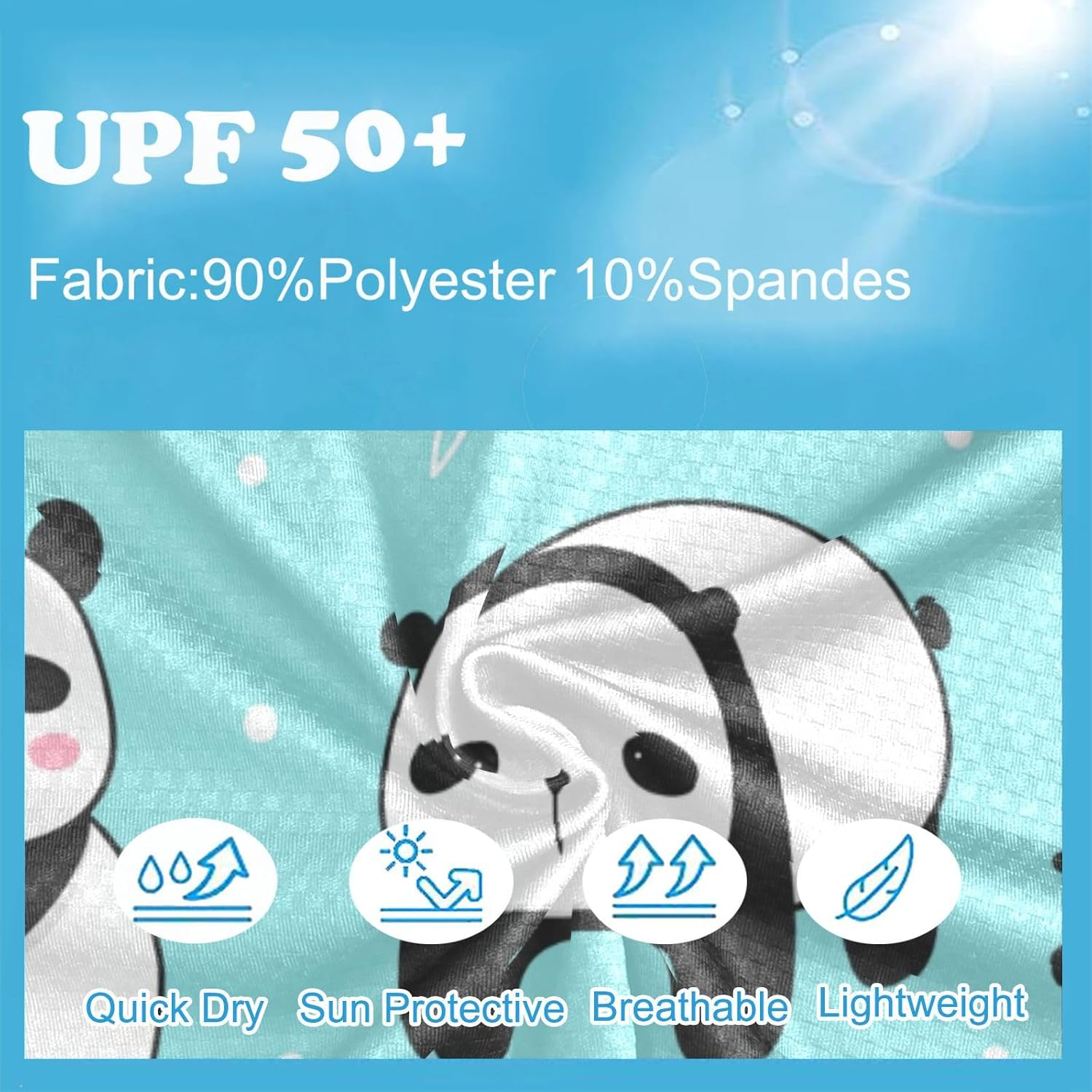 CaTaKu Panda Bears Cute Blue Boys Rash Guard Long Sleeve Boys Swim Shirts UPF 50+ Fishing Shirts for Boys Girls 7-8T