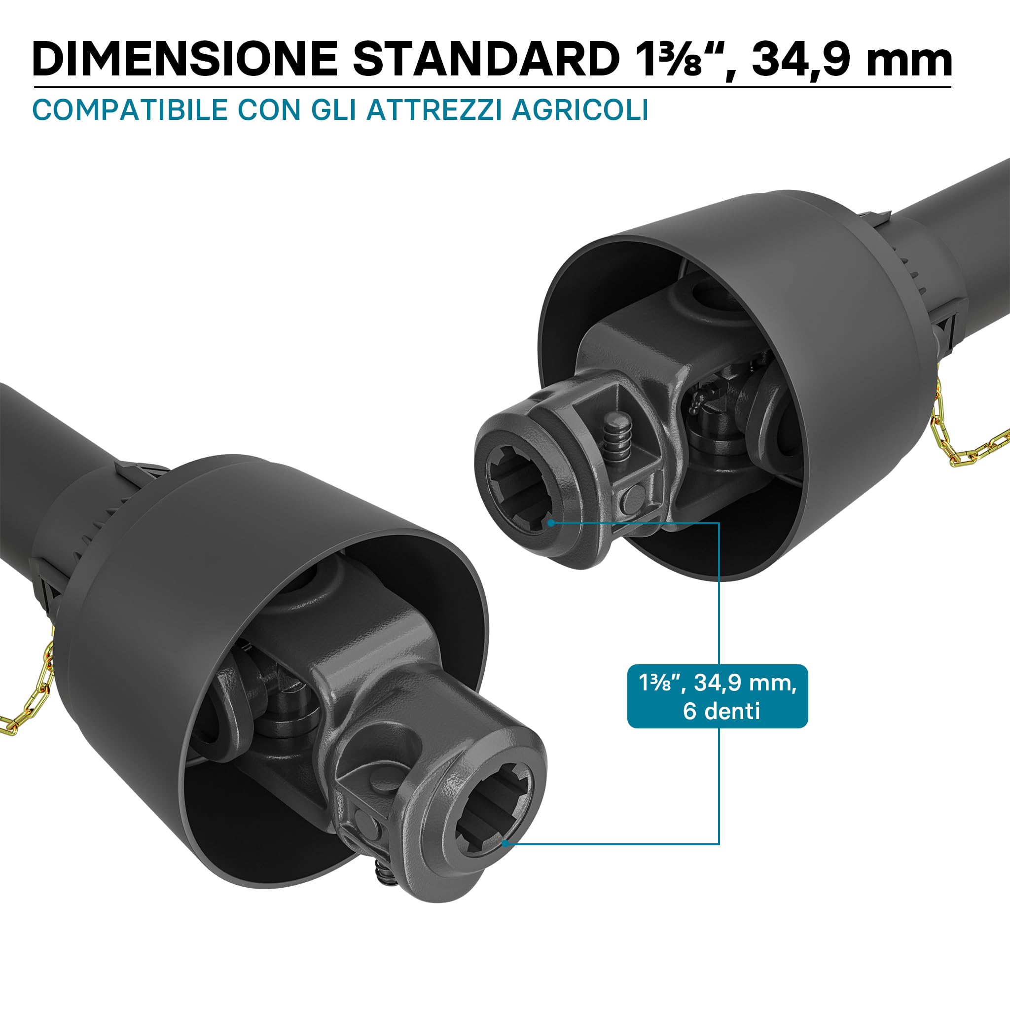 Wiltec Albero cardanico T1 Giunto cardanico 1400-1540mm 210Nm 540rpm Cardano 18kW (25CV) 2X 1 3/8" 6 Denti