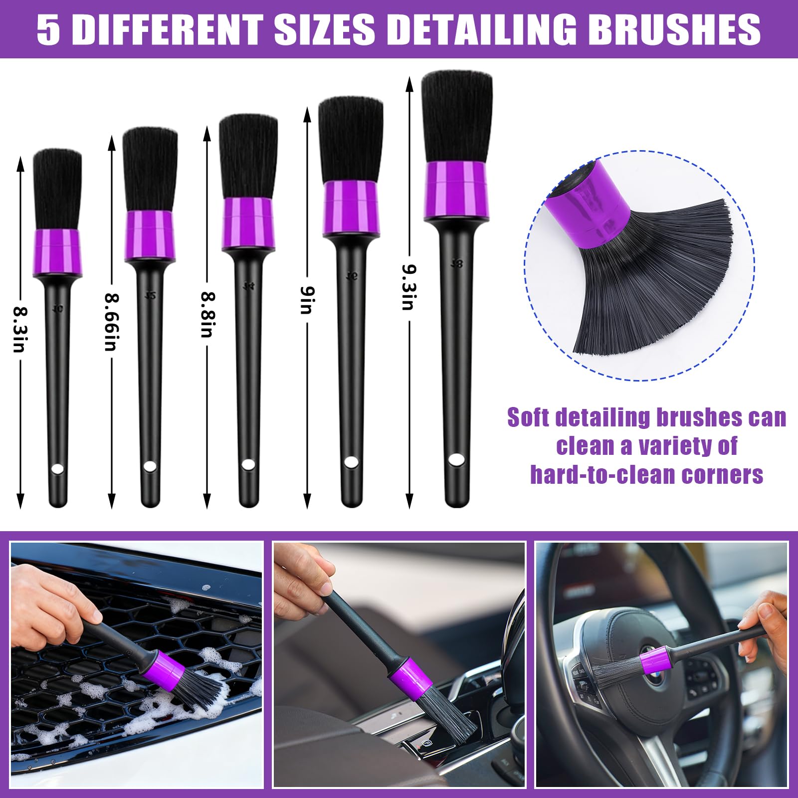 Herramienta de Limpieza de Parabrisas, Kit de Detalles Interiores de Coche, Cepillo de Detalles, Toallas, Plumero, Kit de Limpieza Interior de Coche para caravanas, Camiones, remolques