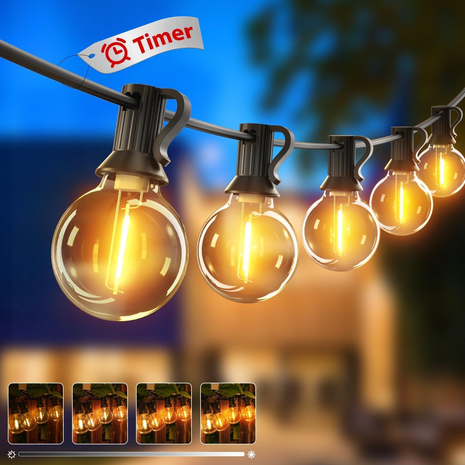 btfarm 36M Guirnalda Luces Exterior Regulables con Temporizador, 50+3 G40 LED Bombillas Exterior Guirnalda Inastillable, Impermeable Luces Led Exterior Para Jardín Terraza Patio Fiesta, Blanco Cálido