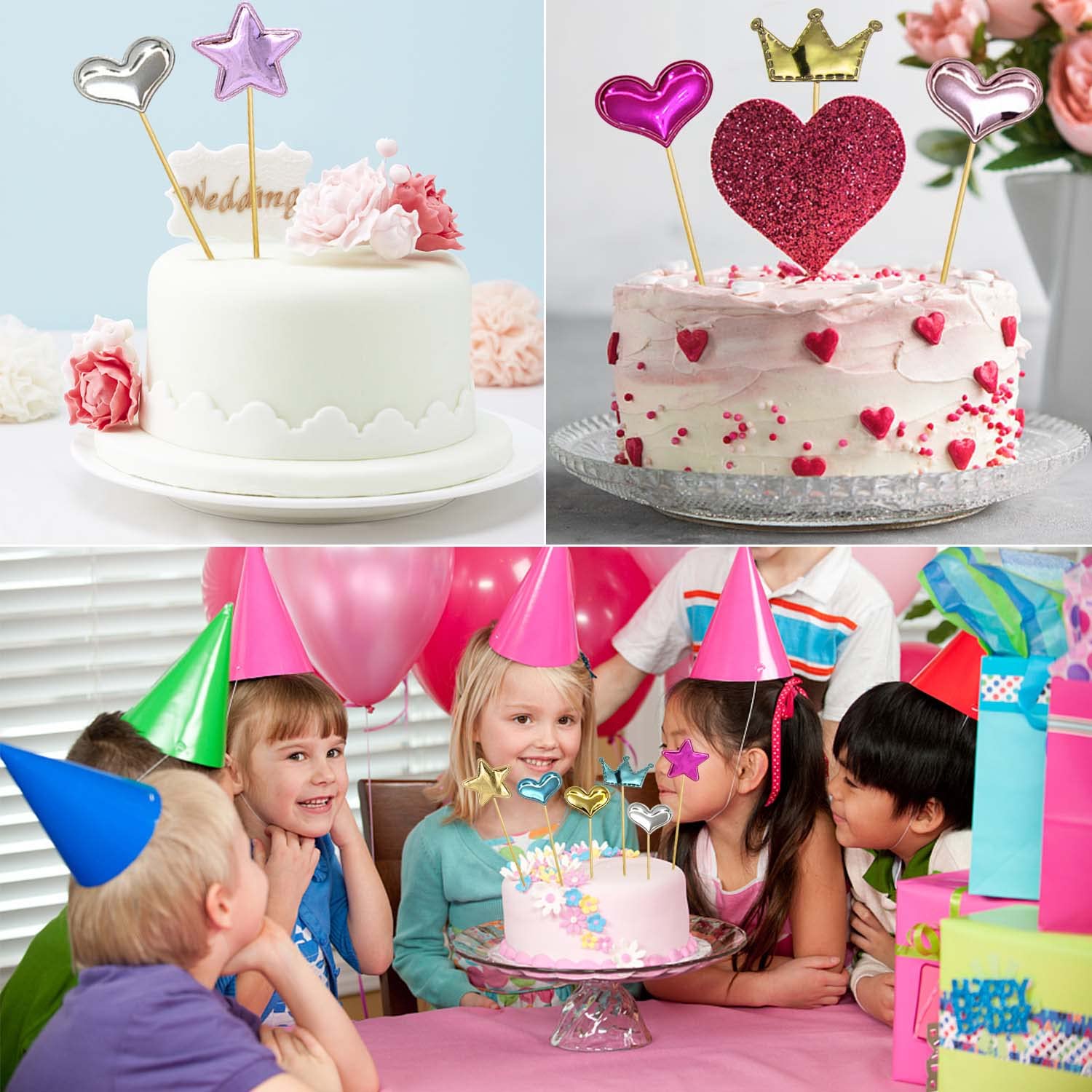 100 Cake Topper Cuore, Stella, Corona - Decorazioni Torta Per Feste Bambini - Foto 2