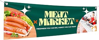 Meat Market Large Banners and Signs for Outdoor by Mavis Printing-Polyester Banner with 4 Holes for Easy Hang Indoor & Outdoor| 6x2 Feet HD Print Sign to Promote Food & Beverages | Made in USA