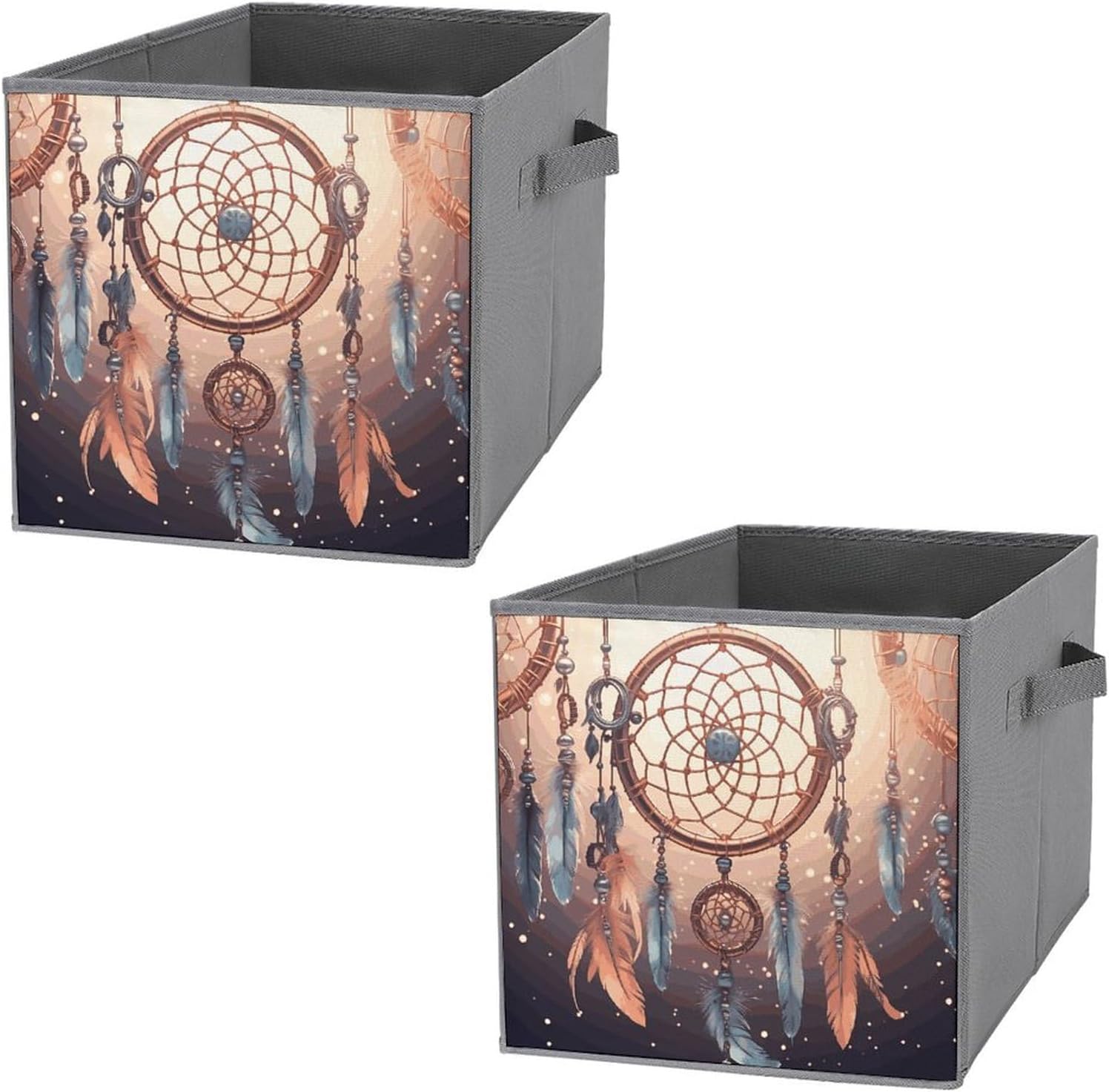 Storage Cube Bins Collapsible Waterproof Cube Storage Bin Storage Basket with Handles Native American Dream Catcher Toy Storage Box for Home Closets Offices Bedrooms 2PCS