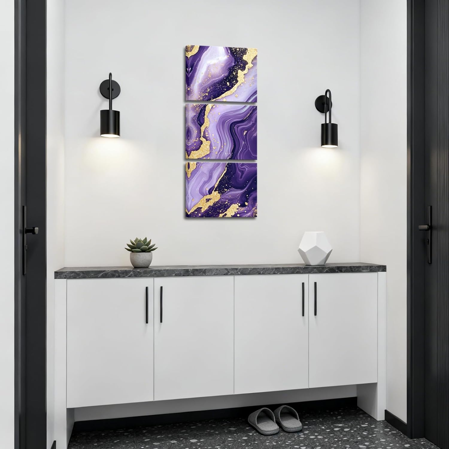 sechars Purple and Gold Bathroom Wall Decor Glitter Abstract Marble Wall Art Lavender Canvas Set 12"x16"x3