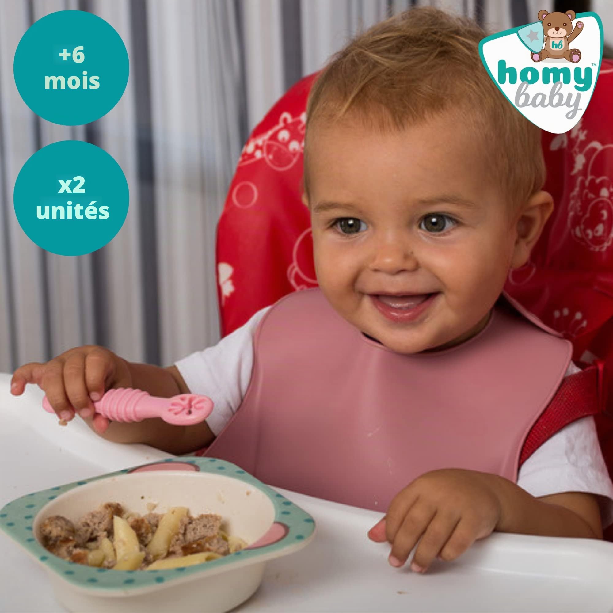 HOMYBABY® Cuilleres Bebe 1er Age - Cuillere Bébé Apprentissage en Silicone Alimentaire LFGB - Pre Cuillere DME bebe - Couverts Adaptés à la Dentition