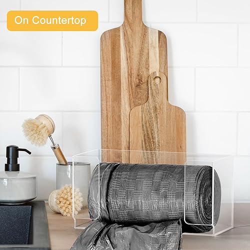 Miniatura 6 de SEHERTIWY Dispensador de bolsas de basura, soporte de pared de acrílico para bolsa de comestibles, soporte de rollo para cocina