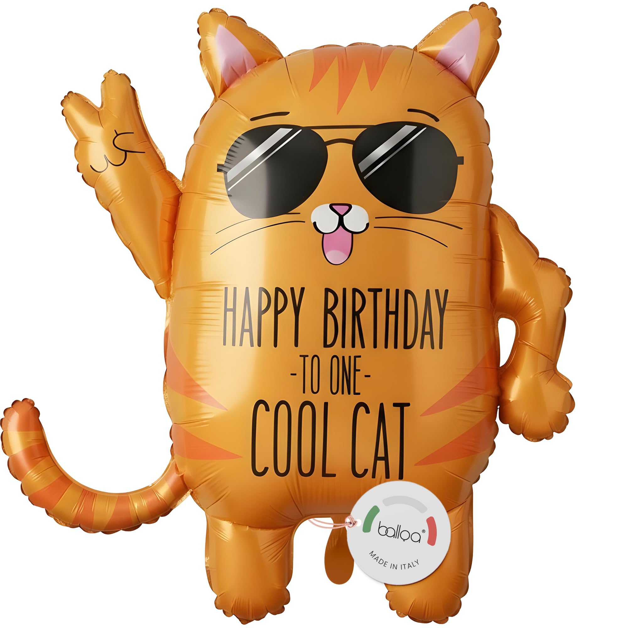 balloa Foil Balloon XXL Cool Cat, Helium Balloon, Funny Balloon Birthday Decoration, Birthday Balloon Cat Happy Birthday, Party Decoration Animal for Adults Children, Birthday Gift, 63 cm
