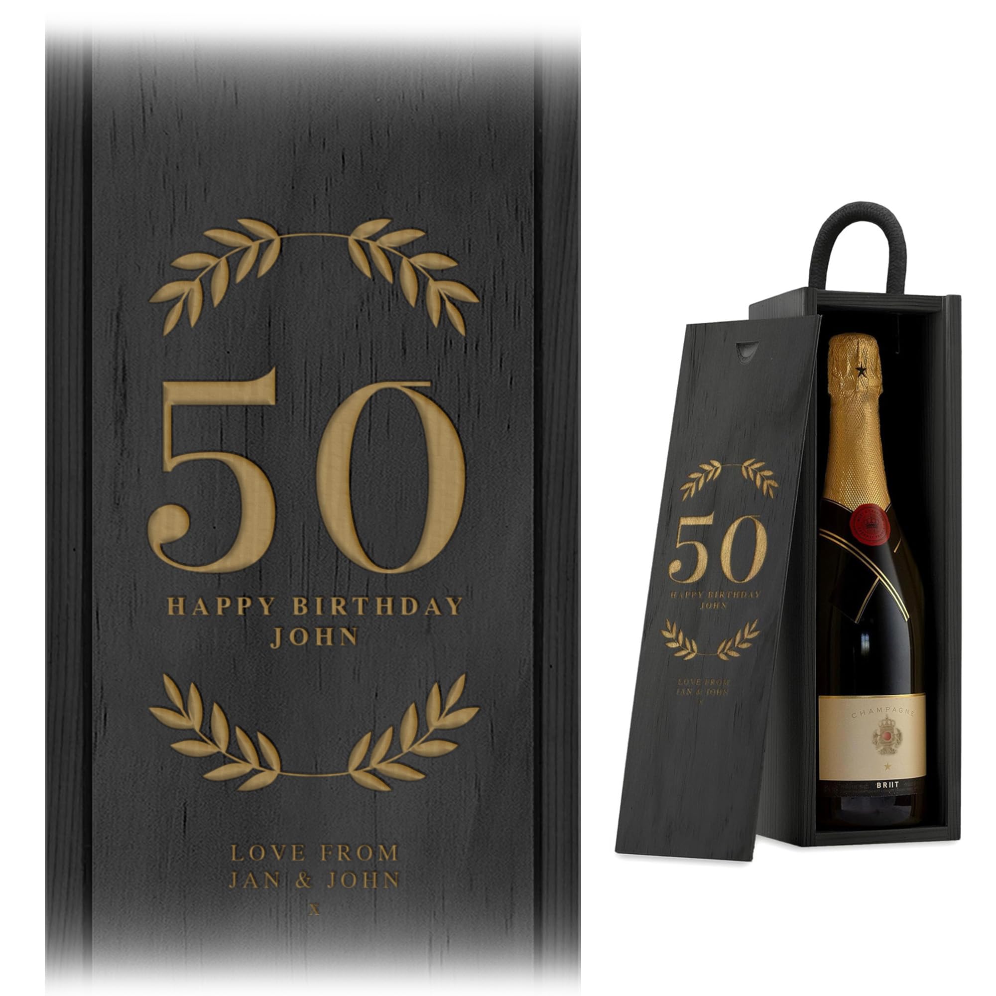 Personalised Wine Box Custom Laser Engraved Gift Birthday Christmas Anniversary Design 4 (Black)