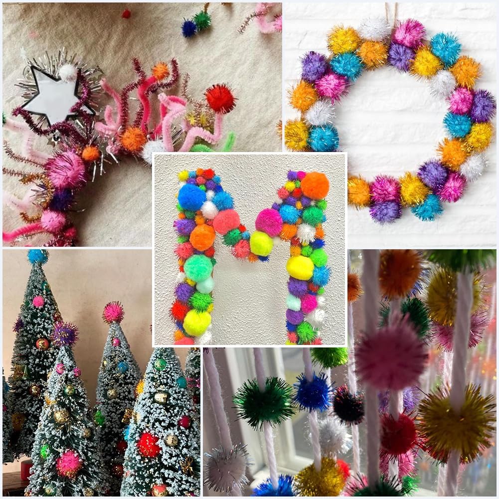 SUNNYCLUE 32pcs 50mm/2 Inch Large Pom Pom Balls Crafting Pompom Balls Light Gold Fibre Soft Glitter Sparkle Fluff Fuzzy Pompoms Ball Bulk for Women Adults Arts and Crafts Party Supplies Accessories image 5