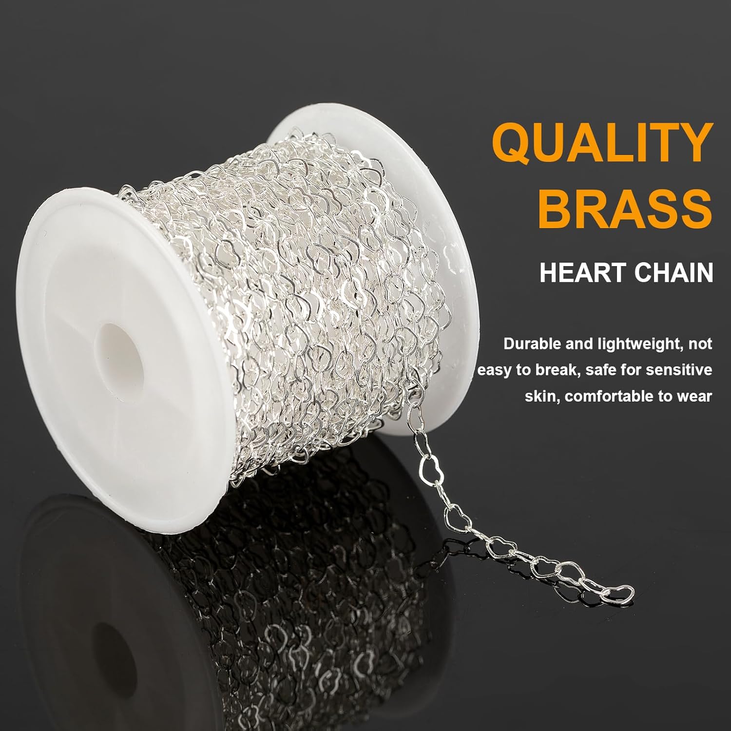 KYUNHOO 16.4 Feet/5M Silver Heart Necklace Chains for Jewelry Making Solid Copper Chain Bulk Heart Cable Link Chain Roll with Jump Rings and Lobster Clasps Jewelry Supplies Findings - Image 3