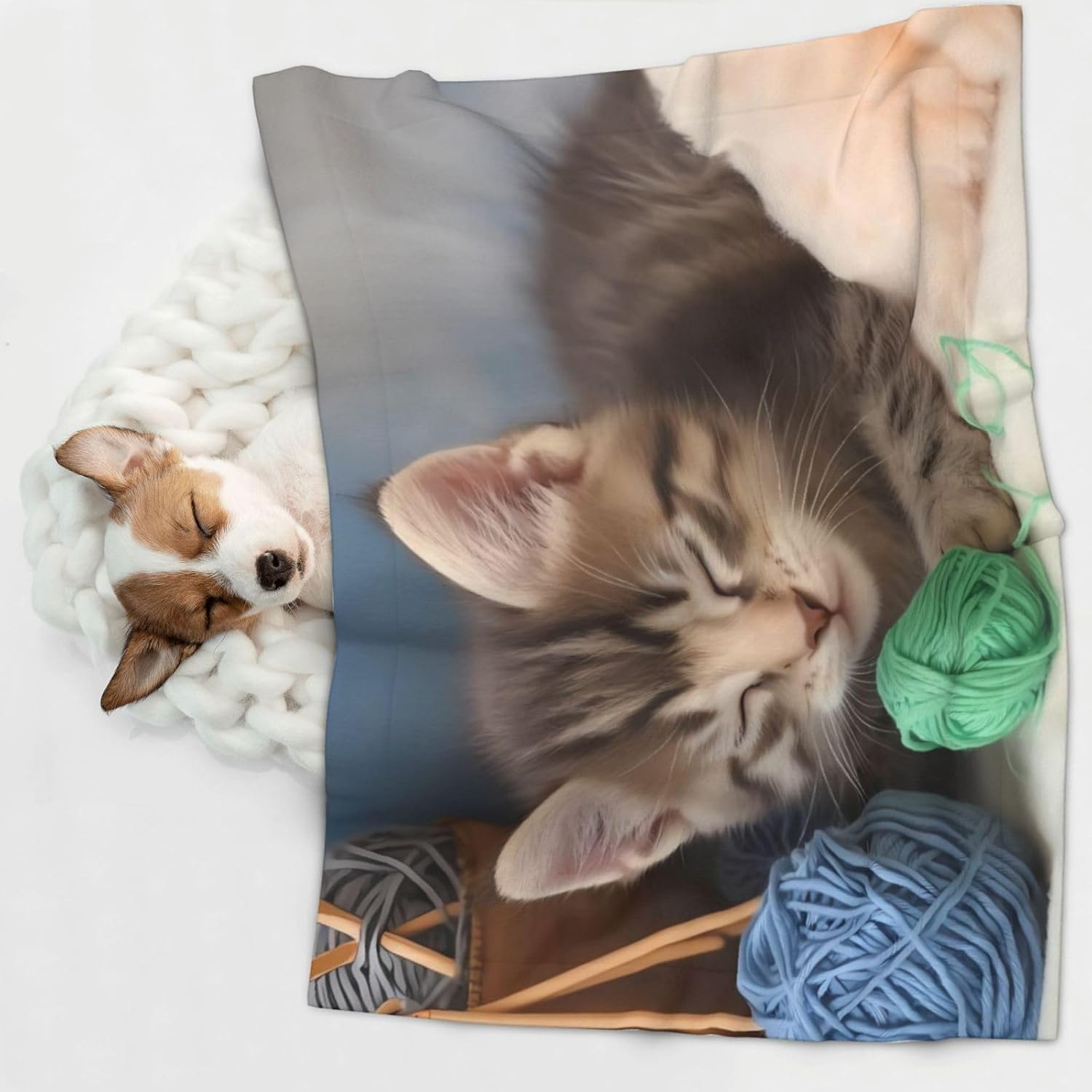 Playful Cat Print Soft Plush Pet Blanket, Washable Dog Blanket, Cat Fleece Throw, Puppy Bed Crate Mat & Sofa Couch Protector - Large