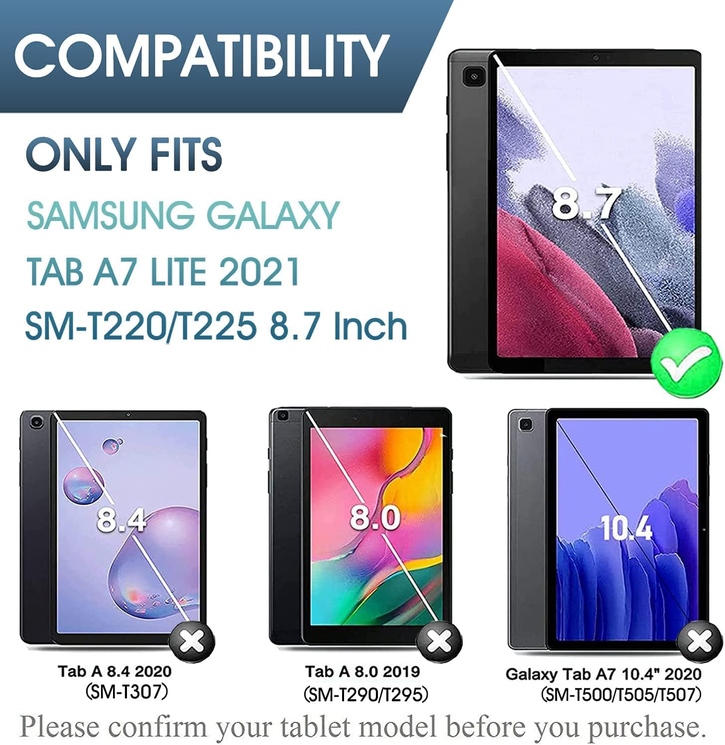 Keyboard Case for Samsung Galaxy Tab A7 Lite 8.7" 2021, Candy Colors Detachable Wireless Keyboard with Slim Cover for Model SM-T220 T225 T227 (Purple)
