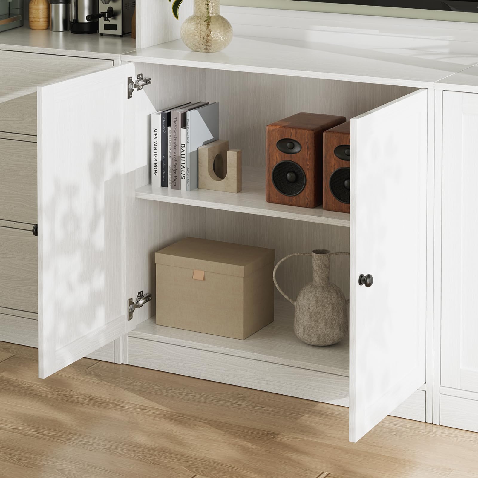 VOWNER Grande Mueble de TV para Televisores de hasta 70 Pulgadas, 280 x 180,3 x 40 cm, Mesa de TV, Módulo TV, Mueble de Salón Moderno con Cajones y Puertas de Cristal, 2A+2E (Blanco)