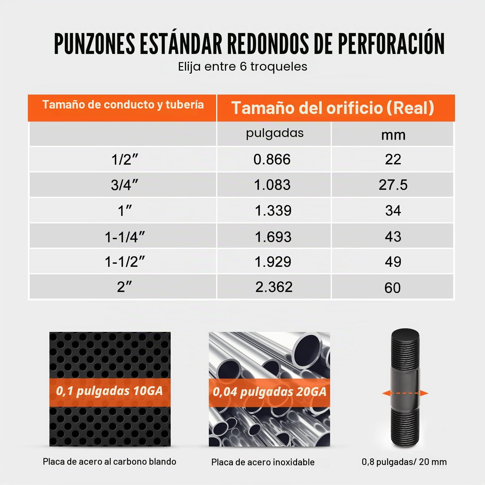 VEVOR Kit de Perforación Hidráulica Presión de 10 T con 6 Punzones Perforadora Hidráulica Manual con Maletín Portátil Kit de Perforadora Hidráulica 12,7-50,8 mm para Metal Acero Aluminio Plástico