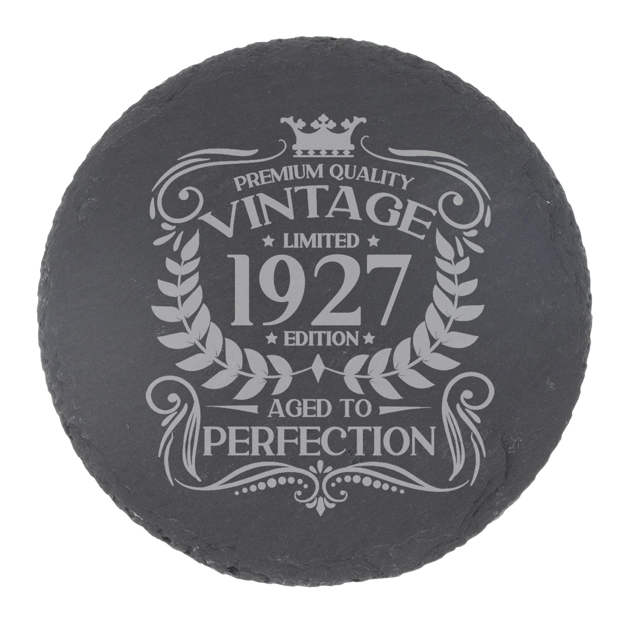 99th Birthday Gift for Men Vintage 1927 Aged to Perfection Engraved Slate Coaster Present for 99 Year Old Etched Natural Slate Placemat (Round Slate)