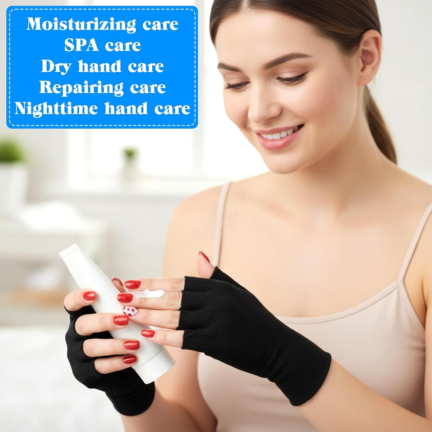 3 Pairs Cotton Gloves for Dry Hands Sleeping Eczema Gloves Black Fingerless Glove Black Cotton Moisturizing Glove Sleeping Fingerless Touchscreen Moisturizing Glovess for Women and Men