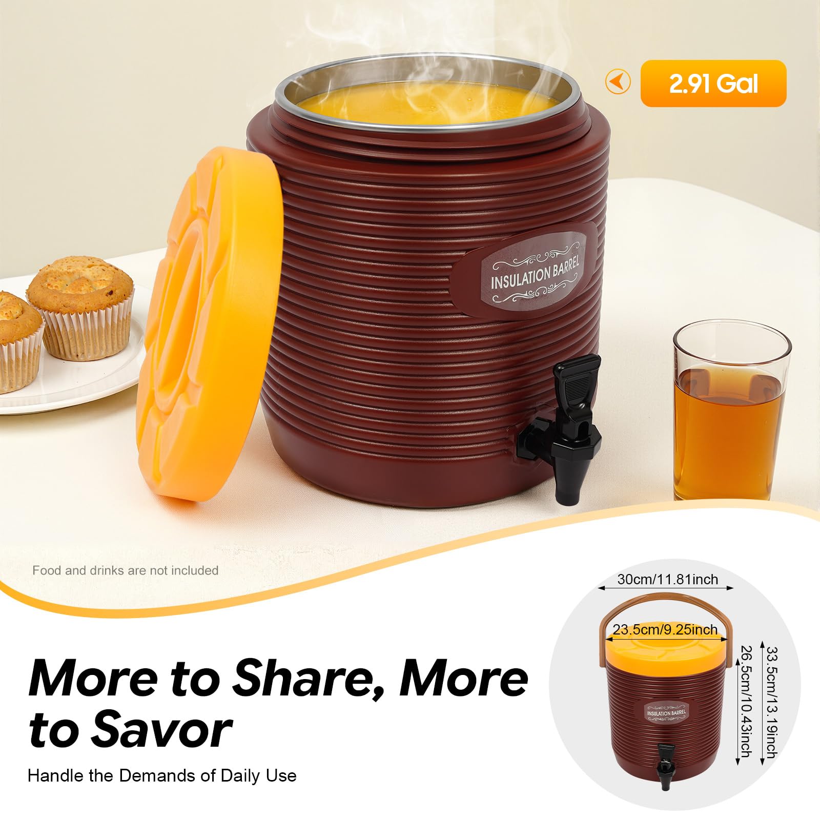 OUKANING Distributore termico per bevande da 13 l, con rubinetto, grande thermos con beccuccio per caffè, acqua, succo, contenitore isolante in acciaio inox, mantiene il caldo/freddo per 24 ore