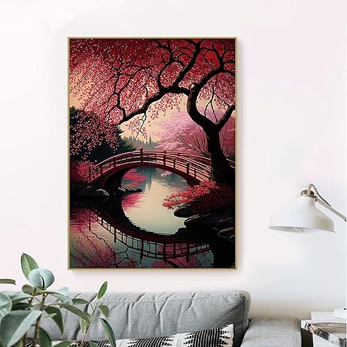 Miniatura 3 de QAZWSX Kits de pintura de diamantes de cerezo en flor de cerezo, pintura de diamantes redondos completos para adultos y niños, para decoración de