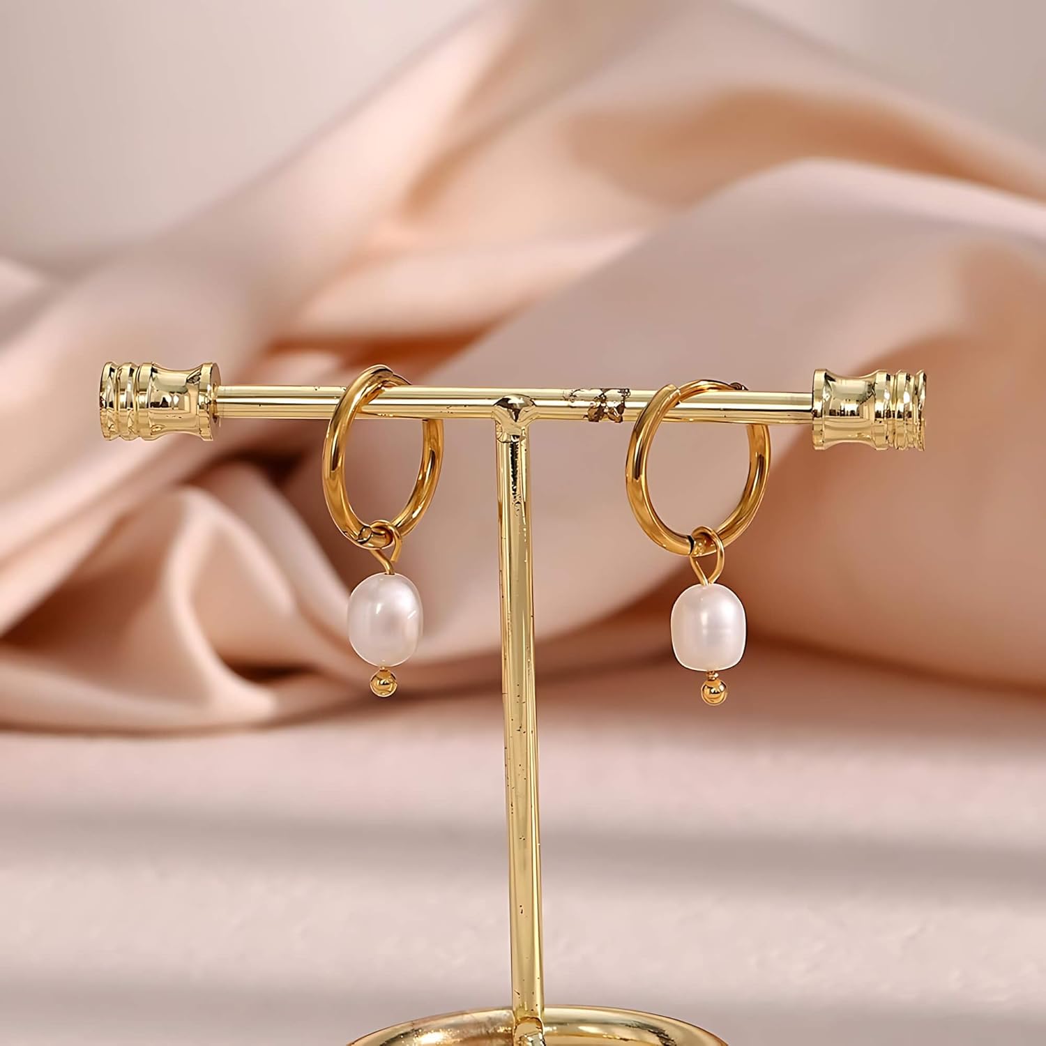 Bernice Chic Minimalist Earrings: 18K Gold-Plated Stainless Steel Pearl Hoops Earrings for Women