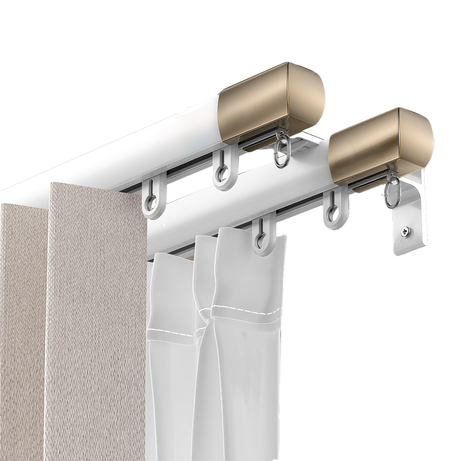 Tringle de plafond double rail blanc modulable de 1 m à 530 cm pour rideau