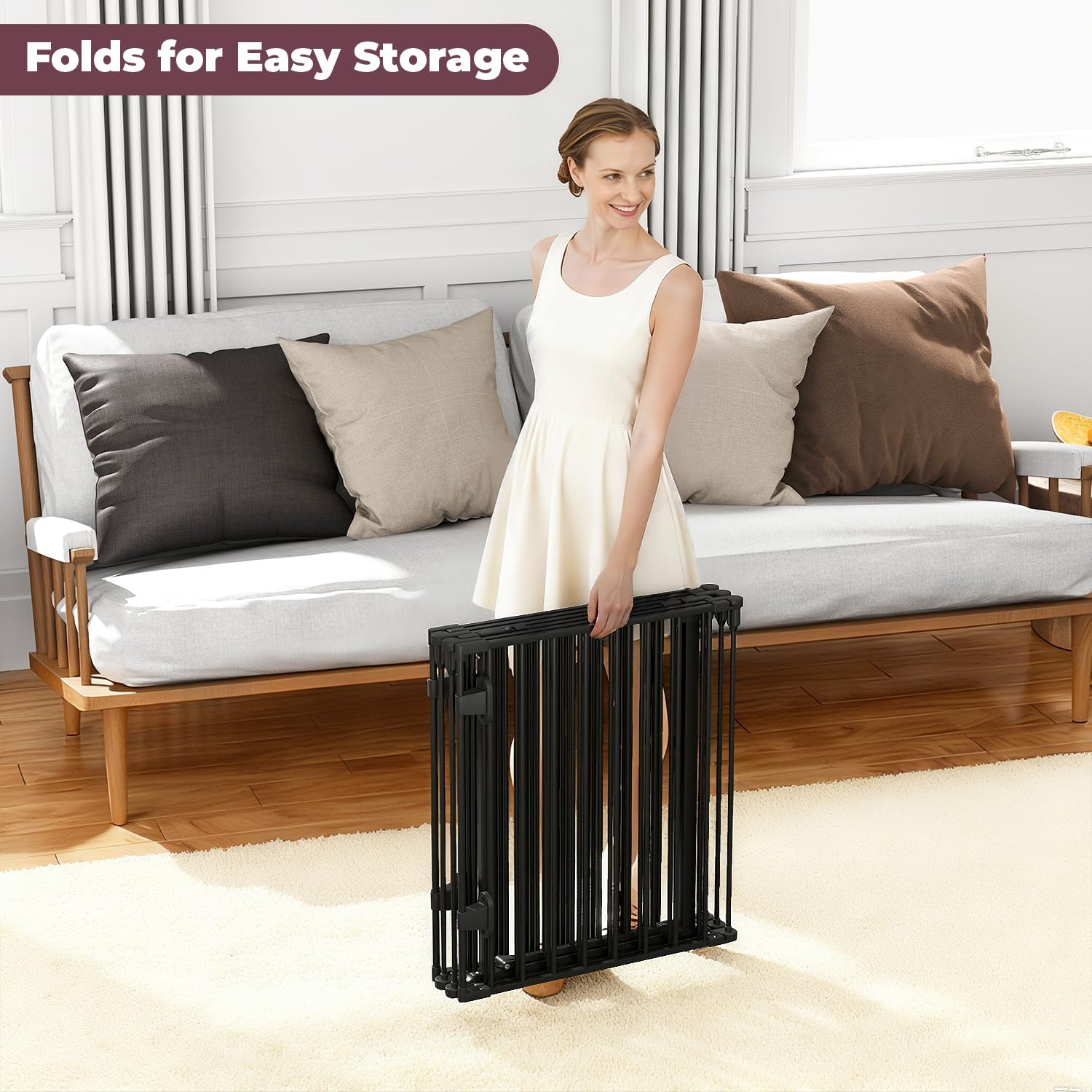 144" Extra Wide Baby Gate with Door, Configurable 6 Panels Baby Fence, Fireplace Gate with Anti-Trip Pedal, Family Essentials Safety Gate for Child Dogs Pets, 28'' Tall Black