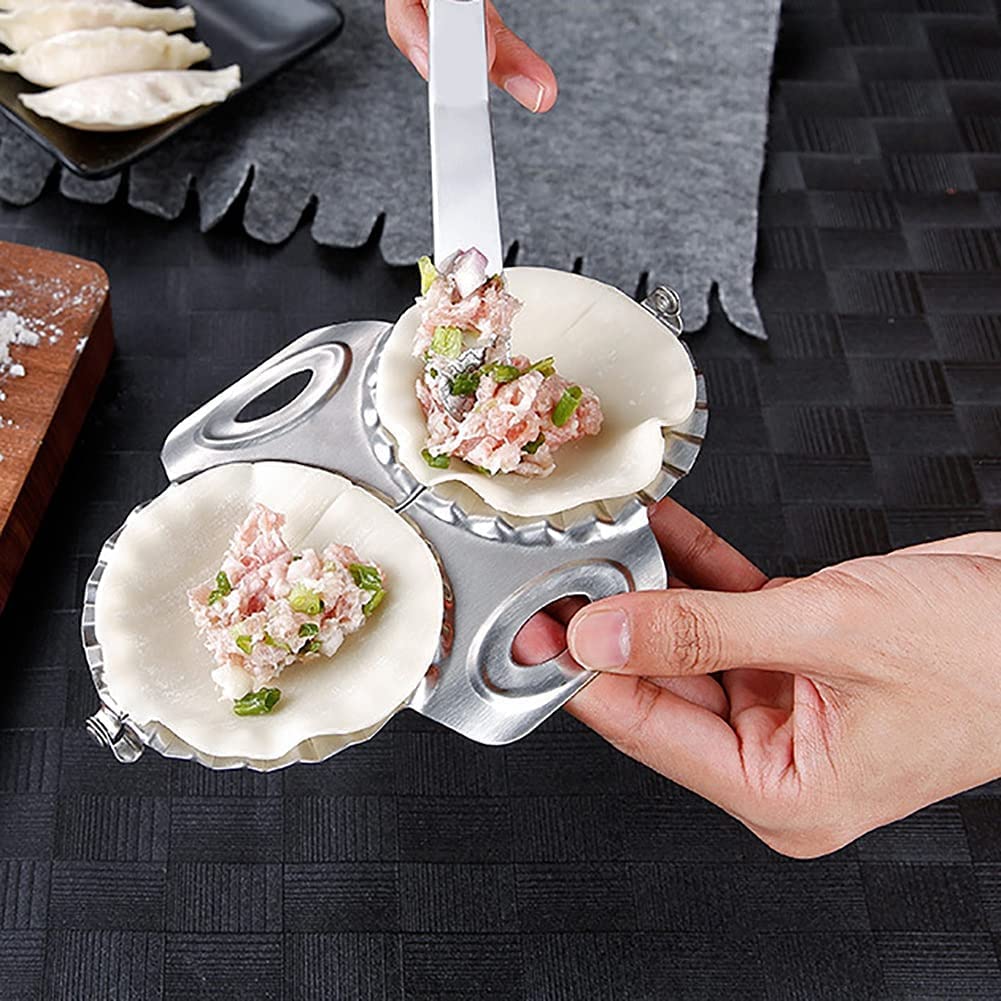 Zorzel Dumpling Maker, Stainless Steel Dumpling Mold Double-Head Pie Ravioli Dumpling Wrappers Mold Empanada Press for Cooking Calzone Pierogi Dumpling Pot Sticker Kitchen Accessories