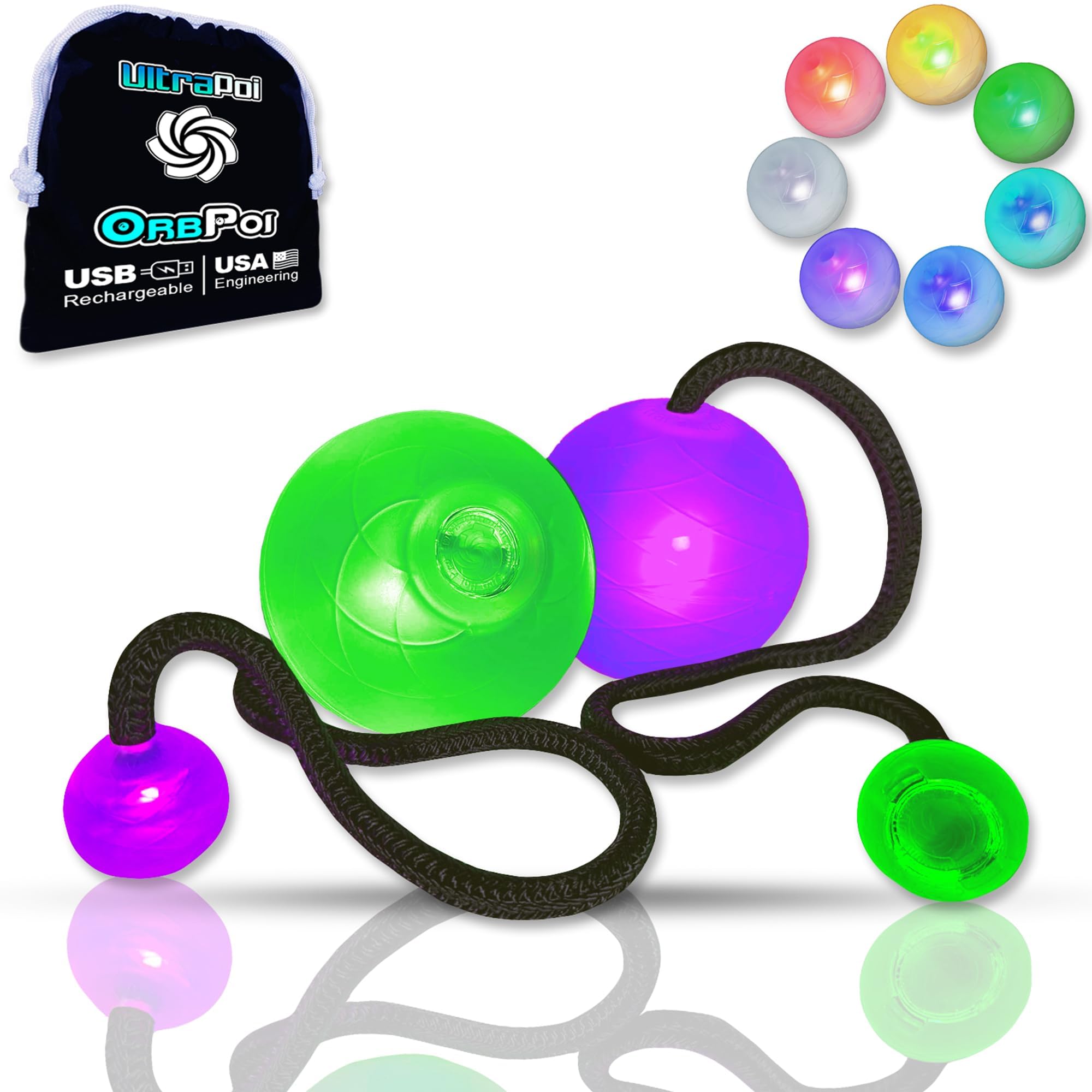 OrbPoi UltraKnob Pro LED Poi Balls - The World's Favorite Glow Contact Poi