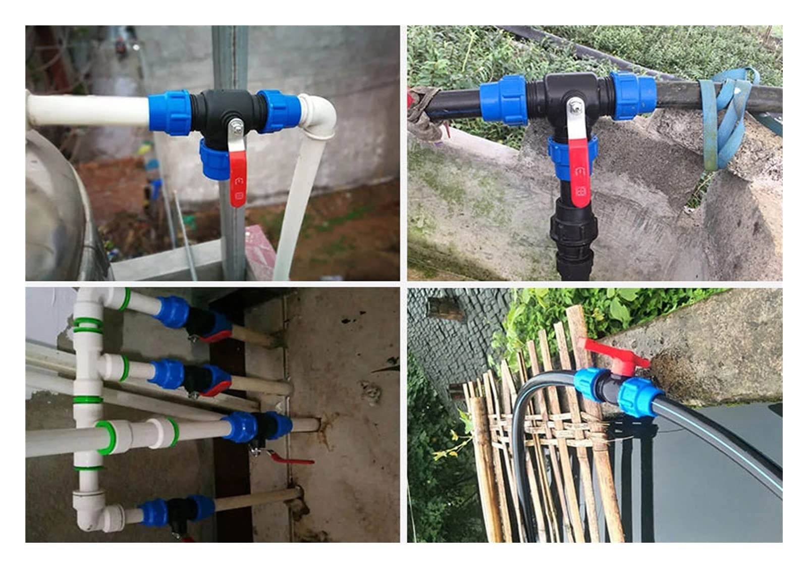 válvula de bola de plástico, Tubo de PVC PE Grifo de agua Splitterastic Conector de válvula rápida Jardín Agricultura Riego Accesorios de tubería de agua (Color: Tee, Diámetro: 50 mm) (Color: Te (Col