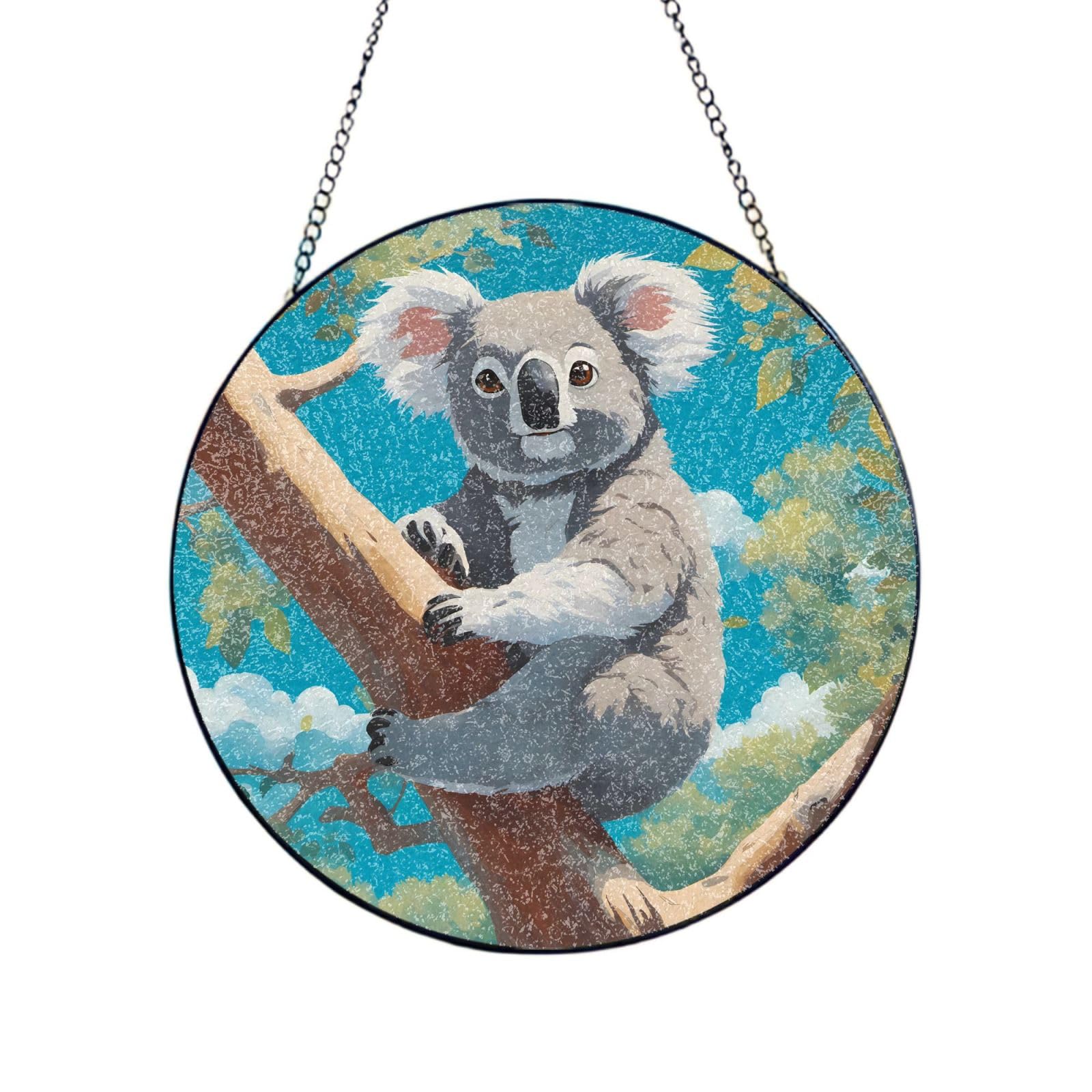 A happy koala Stained Glass Sun Catcher for Window Garden Hanging Suncatchers Balcony Decor Gift 8in（20cm）