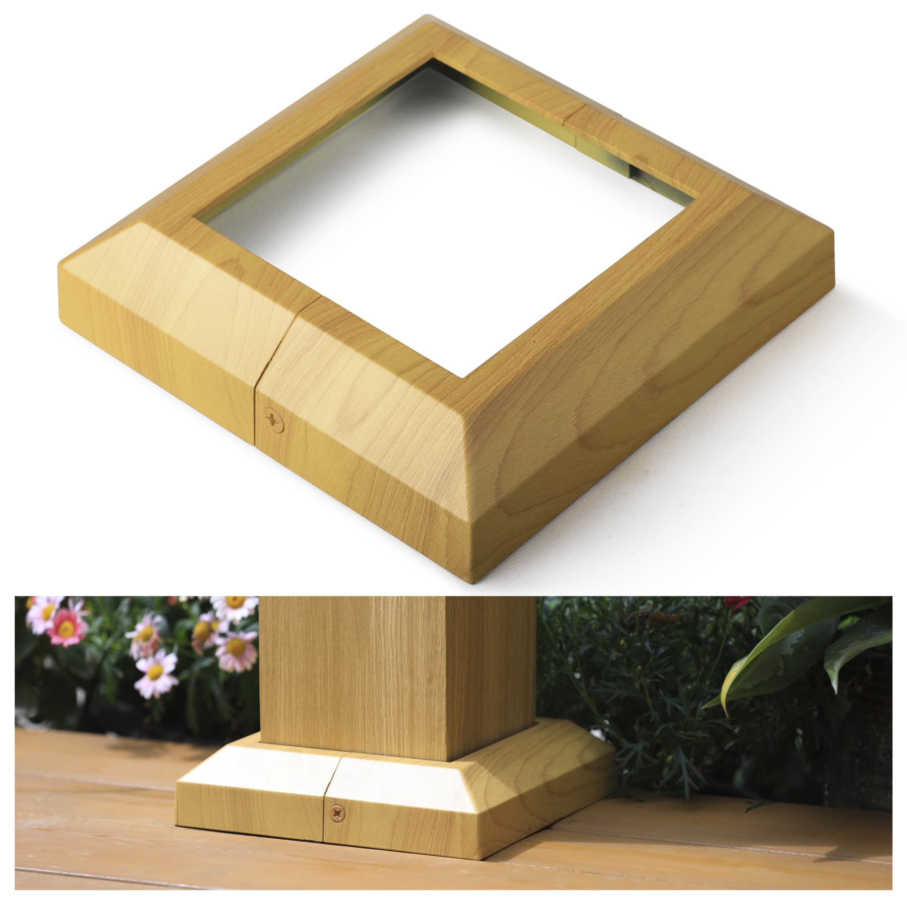 AECXM 2Pack-Post/5.5" Aluminum Deck Post Base Cover, for Deck railings, Stairs, Porches and Other Wood Post Split Post Cover Skirts (Burlywood)