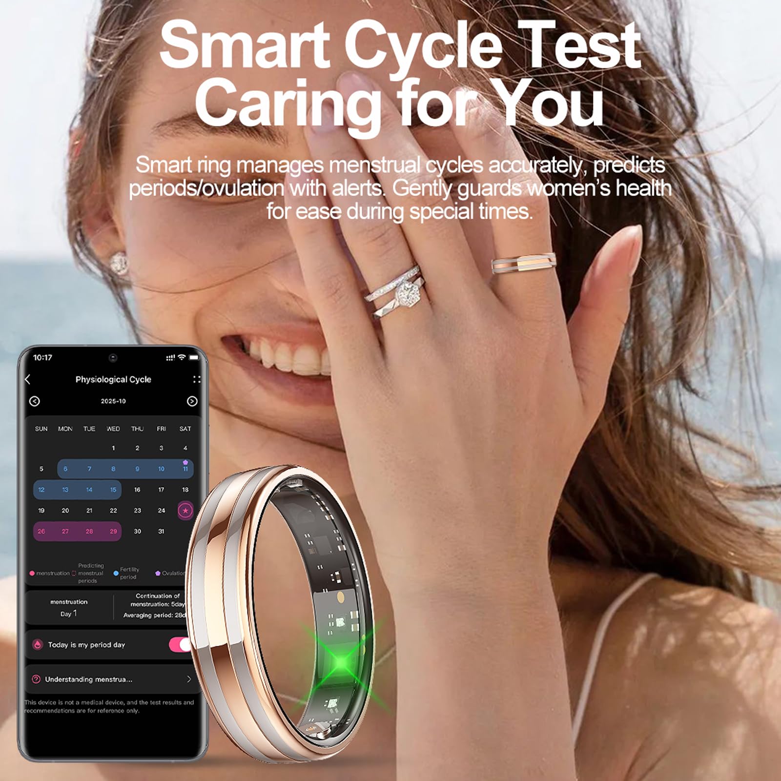 Anillo inteligente para hombres y mujeres, anillo de seguimiento de fitness con monitor de sueño, seguimiento de frecuencia cardíaca, control de gestos, rastreador de actividad, anillo de salud